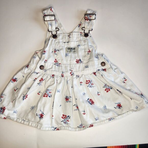 Oshkosh B’Gosh Baby Girls Overall Dress White Floral 12 Months Vestbak